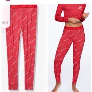 VS pink red holiday let’s get cozy thermal waffle knit pajama leggings/pants